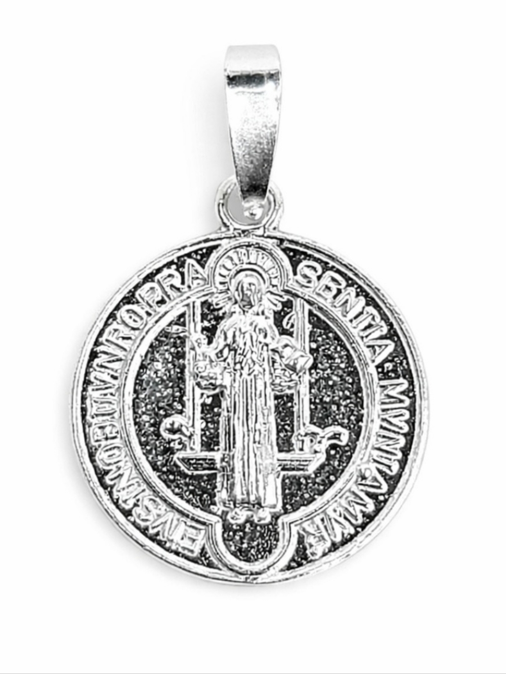 St Benedict Medal Pendant Round 925 Sterling Silver Mex. San Benito Charm 1.85cm